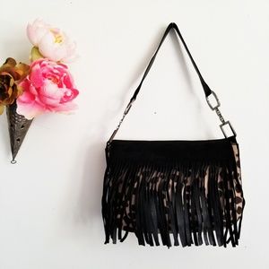 Stuart Weitzman Fringe Pony Hair Leopard Print Bag